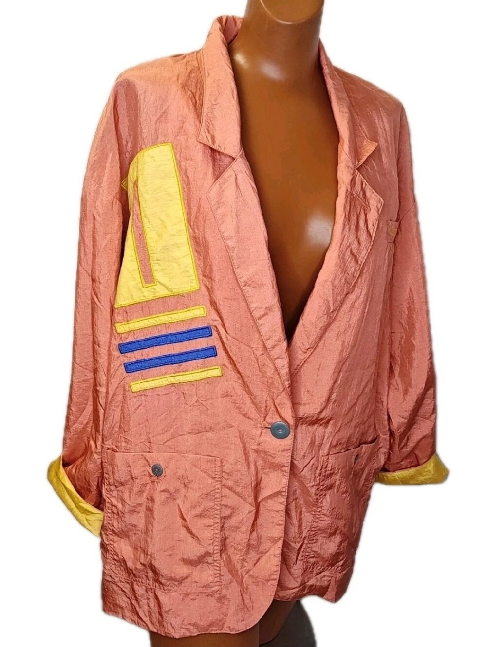 Vtg 80s Ixspa Jamie Sadock Retro Blazer Jacket Oversized Small Orange Lagenlook
